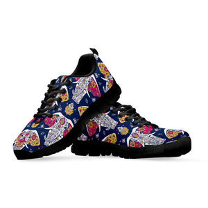 Indian Floral Elephant Pattern Print Black Sneakers