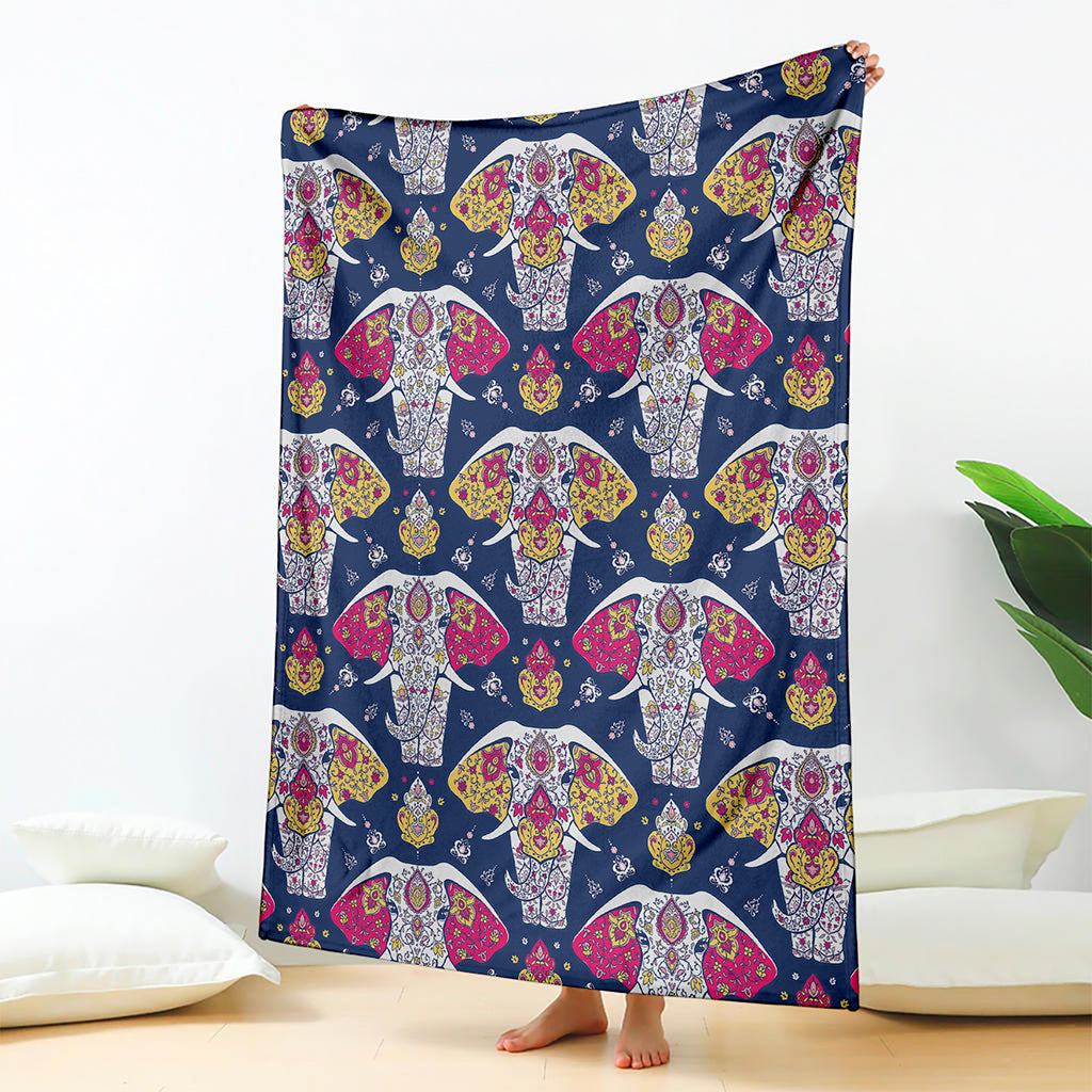 Indian Floral Elephant Pattern Print Blanket