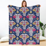 Indian Floral Elephant Pattern Print Blanket