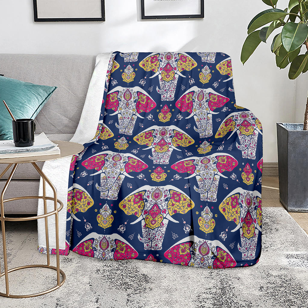 Indian Floral Elephant Pattern Print Blanket