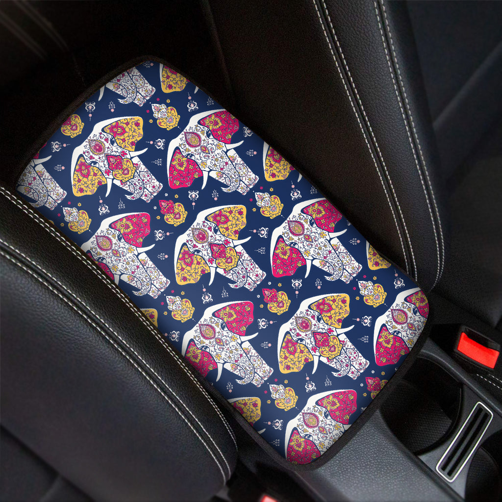 Indian Floral Elephant Pattern Print Car Center Console Cover