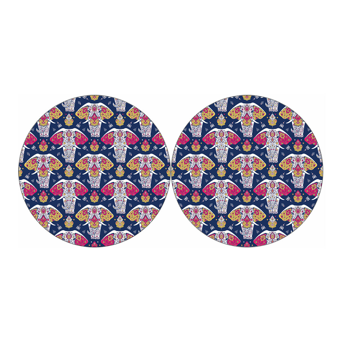Indian Floral Elephant Pattern Print Car Coasters