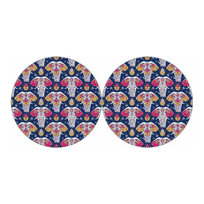 Indian Floral Elephant Pattern Print Car Coasters