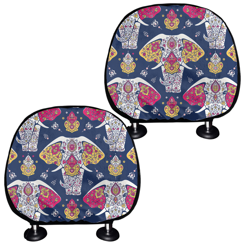 Indian Floral Elephant Pattern Print Car Headrest Covers