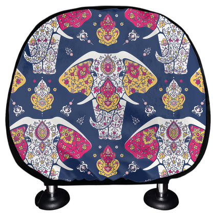 Indian Floral Elephant Pattern Print Car Headrest Covers