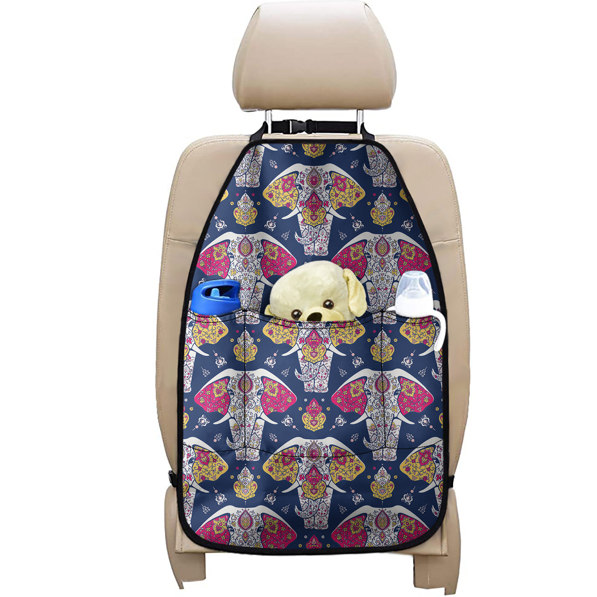 Indian Floral Elephant Pattern Print Car Seat Organizers