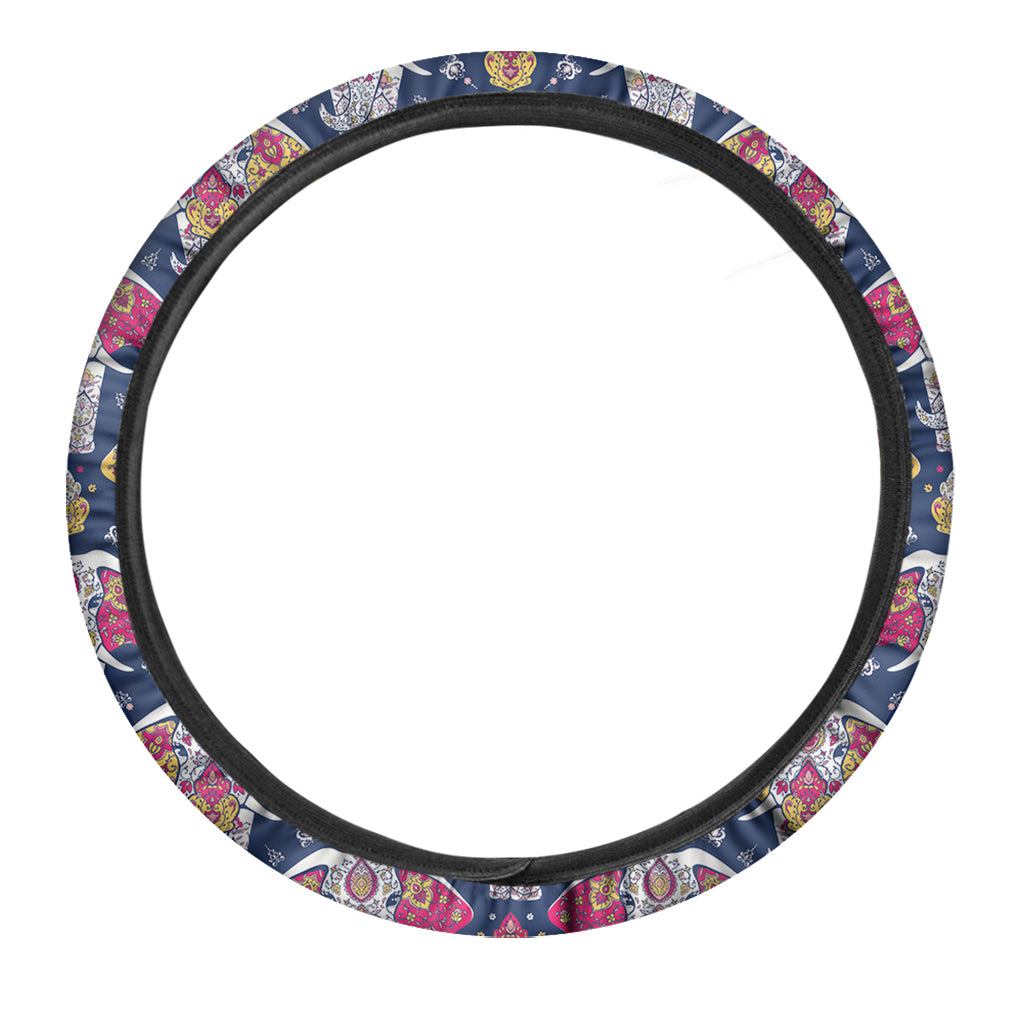 Indian Floral Elephant Pattern Print Car Steering Wheel Cover