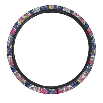 Indian Floral Elephant Pattern Print Car Steering Wheel Cover