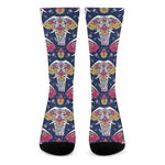 Indian Floral Elephant Pattern Print Crew Socks
