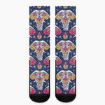 Indian Floral Elephant Pattern Print Crew Socks