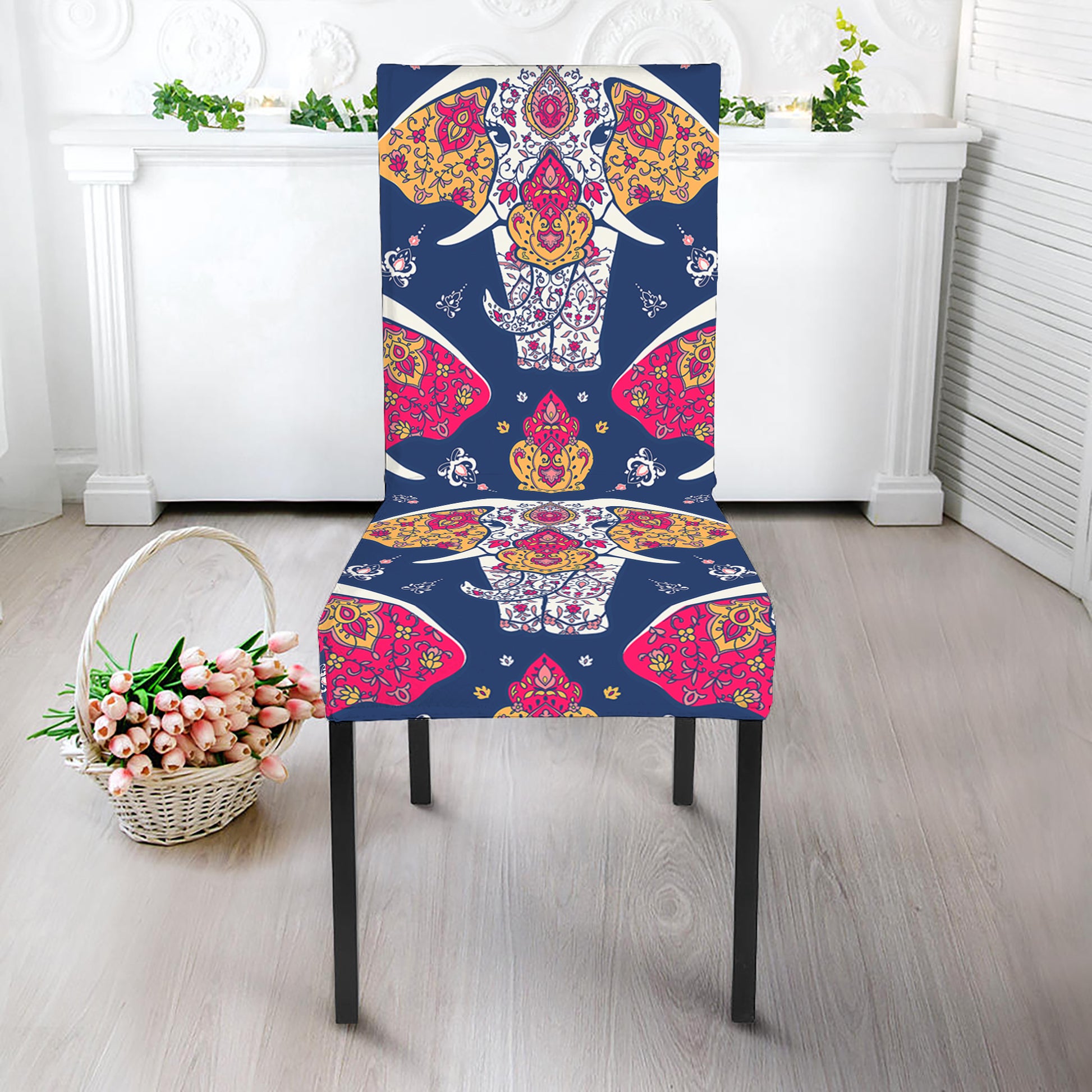 Indian Floral Elephant Pattern Print Dining Chair Slipcover