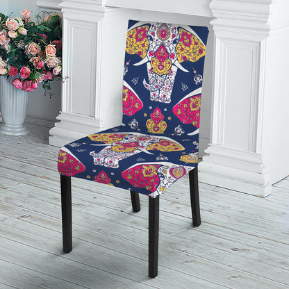 Indian Floral Elephant Pattern Print Dining Chair Slipcover