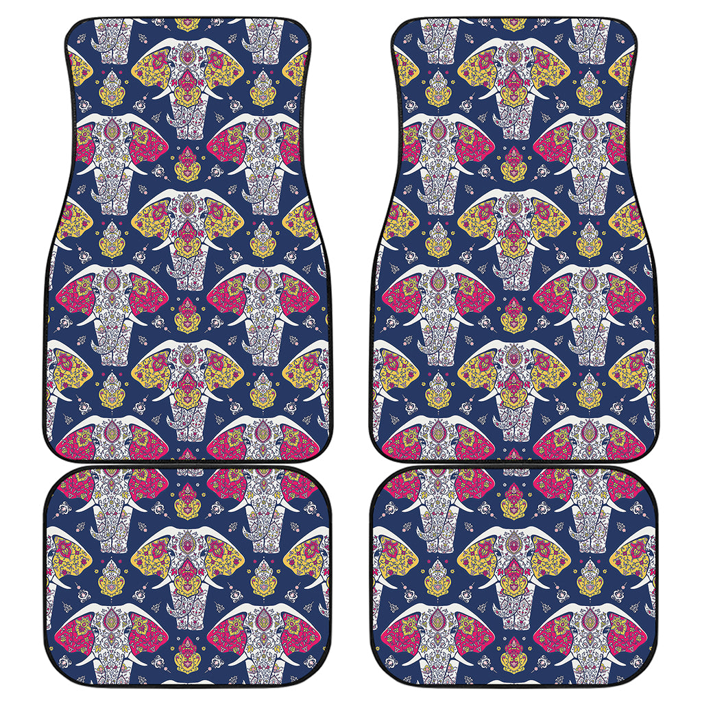 Indian Floral Elephant Pattern Print Front and Back Car Floor Mats