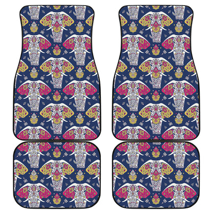 Indian Floral Elephant Pattern Print Front and Back Car Floor Mats