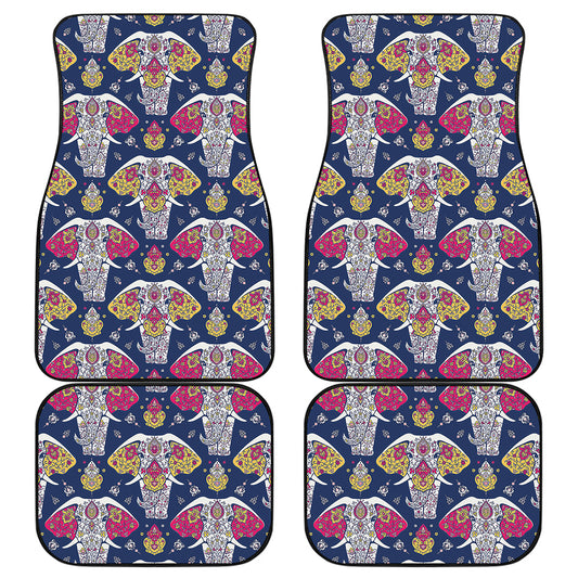 Indian Floral Elephant Pattern Print Front and Back Car Floor Mats