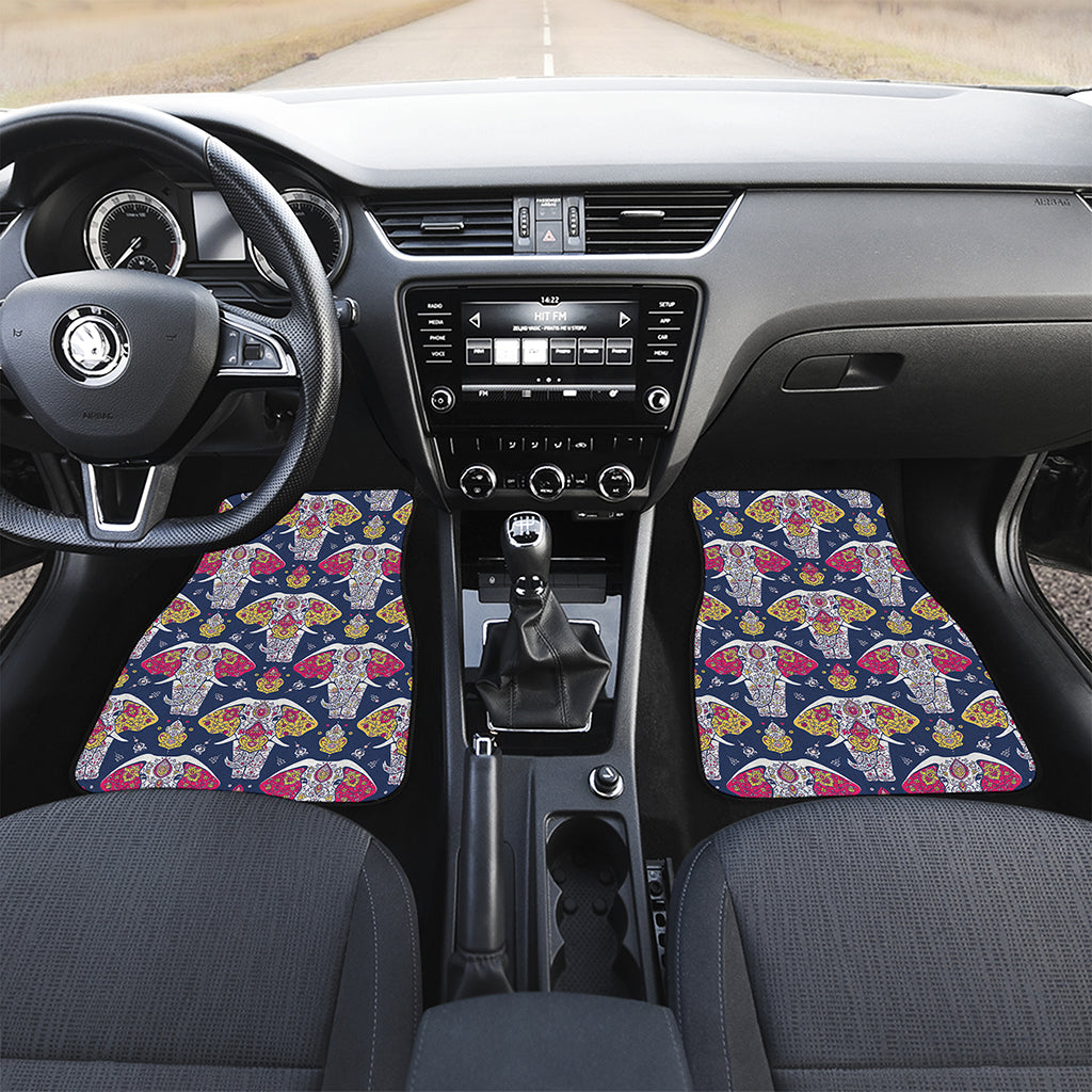 Indian Floral Elephant Pattern Print Front and Back Car Floor Mats