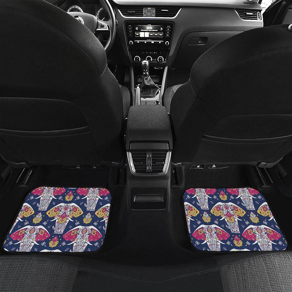 Indian Floral Elephant Pattern Print Front and Back Car Floor Mats