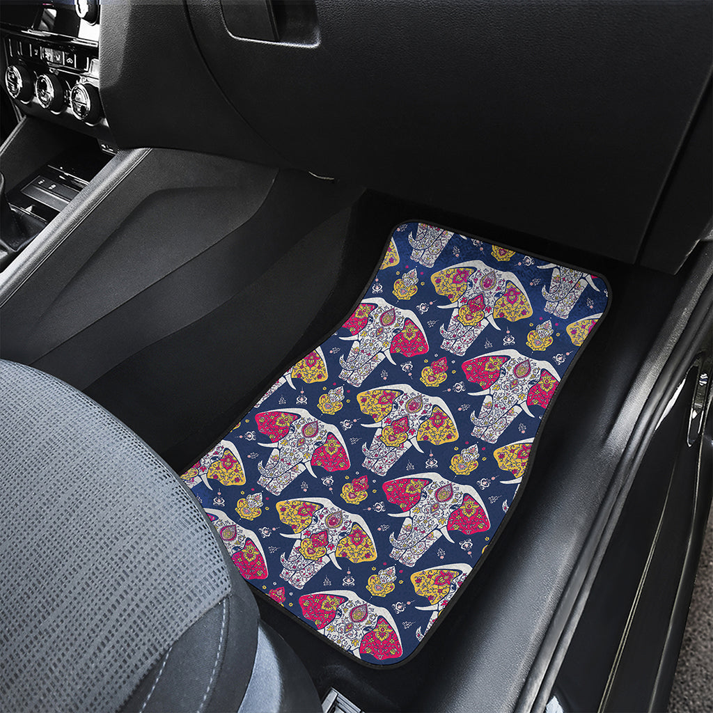 Indian Floral Elephant Pattern Print Front and Back Car Floor Mats