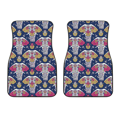 Indian Floral Elephant Pattern Print Front Car Floor Mats