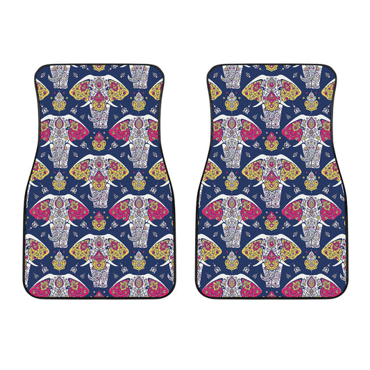 Indian Floral Elephant Pattern Print Front Car Floor Mats