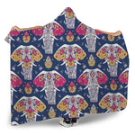 Indian Floral Elephant Pattern Print Hooded Blanket