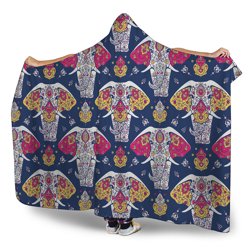 Indian Floral Elephant Pattern Print Hooded Blanket