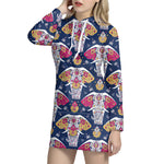 Indian Floral Elephant Pattern Print Hoodie Dress