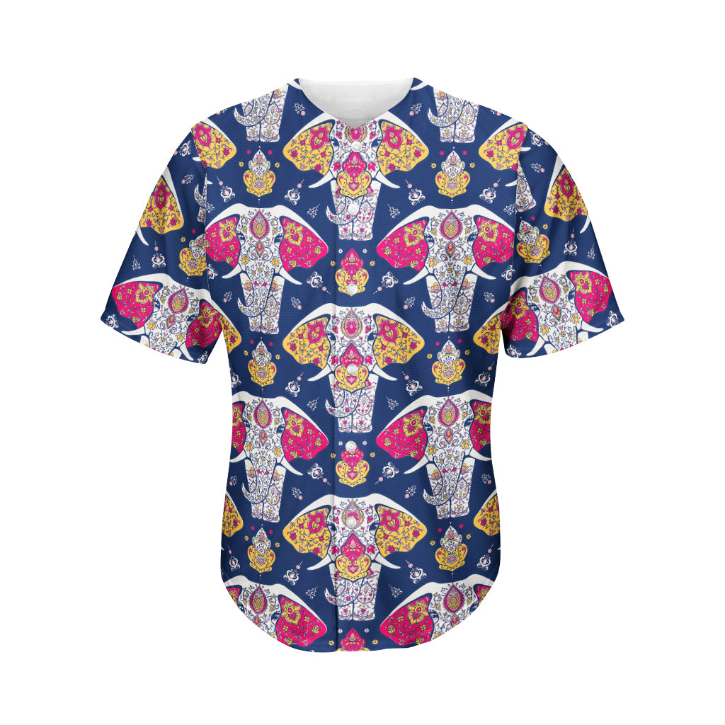 Indian Floral Elephant Pattern Print Men's Baseball Jersey