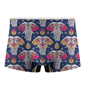 Indian Floral Elephant Pattern Print Men's Boxer Briefs