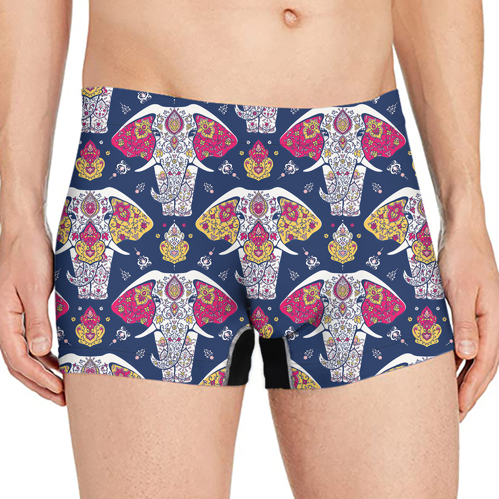 Indian Floral Elephant Pattern Print Men's Boxer Briefs