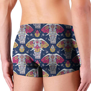 Indian Floral Elephant Pattern Print Men's Boxer Briefs