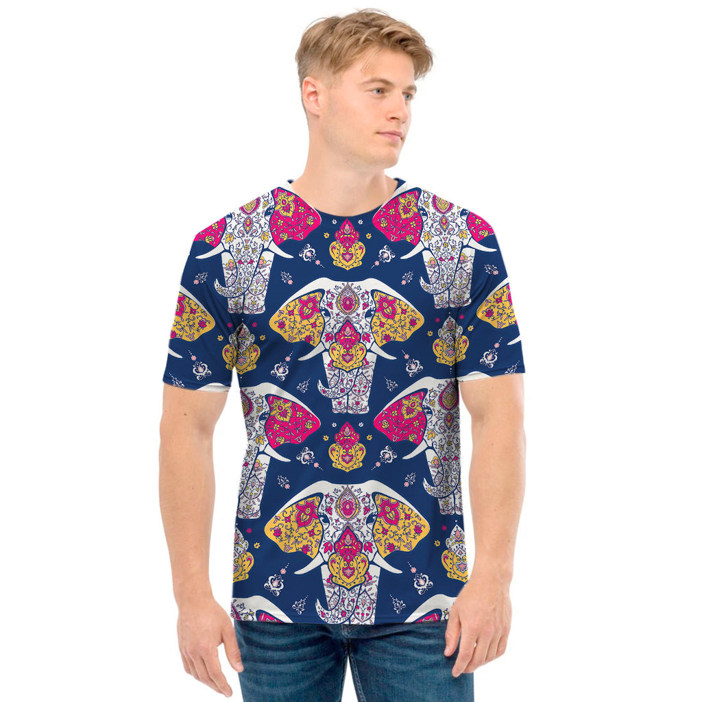 Indian Floral Elephant Pattern Print Men's T-Shirt