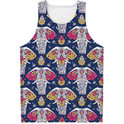 Indian Floral Elephant Pattern Print Men's Tank Top