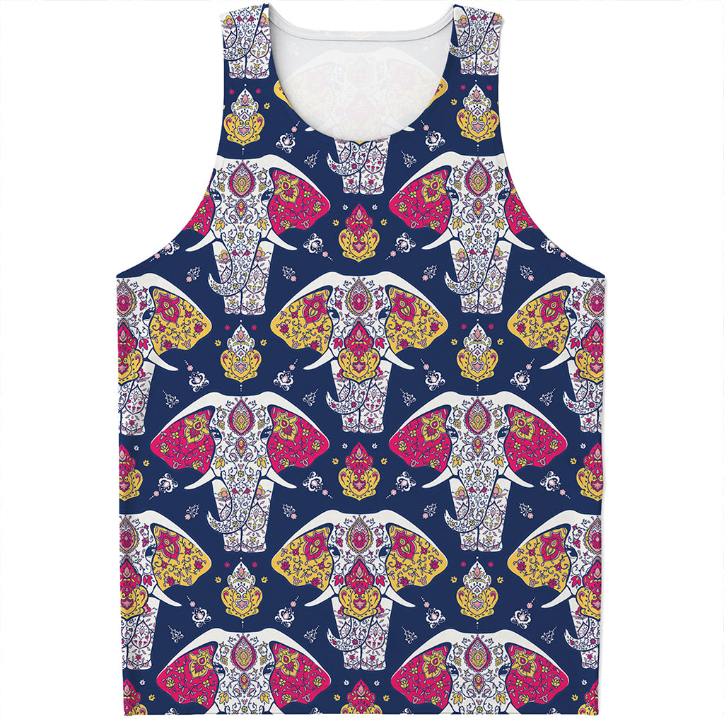 Indian Floral Elephant Pattern Print Men's Tank Top