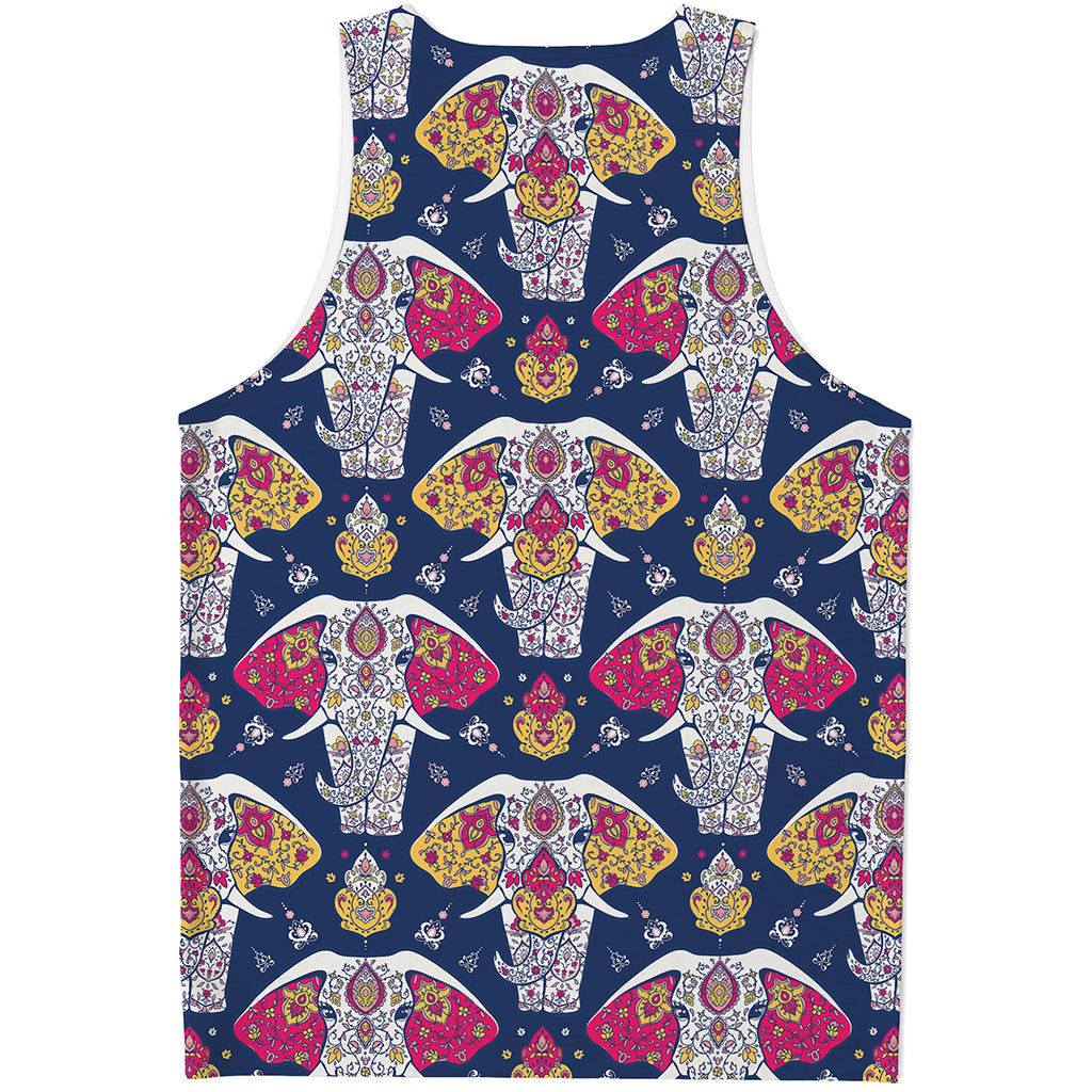 Indian Floral Elephant Pattern Print Men's Tank Top