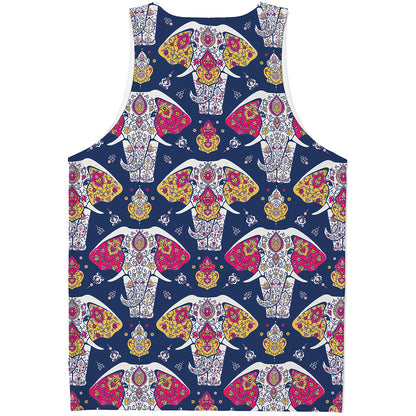 Indian Floral Elephant Pattern Print Men's Tank Top