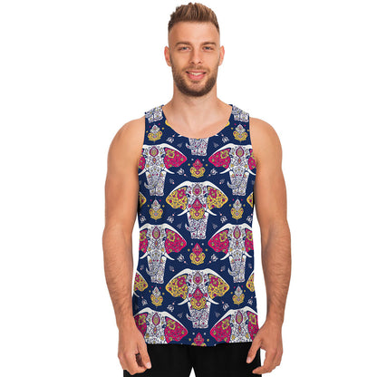Indian Floral Elephant Pattern Print Men's Tank Top