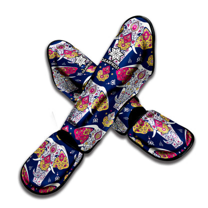 Indian Floral Elephant Pattern Print Muay Thai Shin Guard