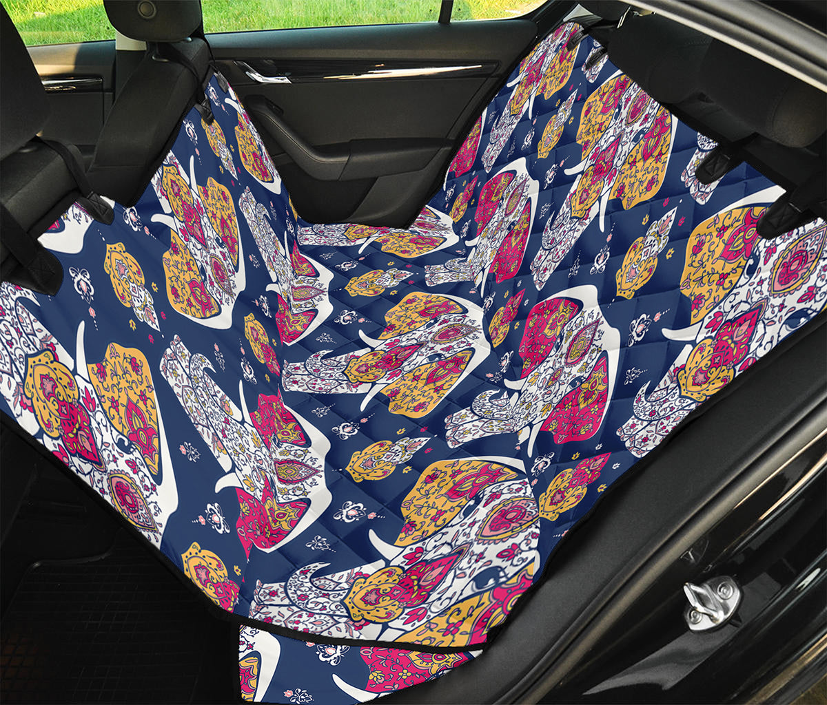 Indian Floral Elephant Pattern Print Pet Car Back Seat Cover