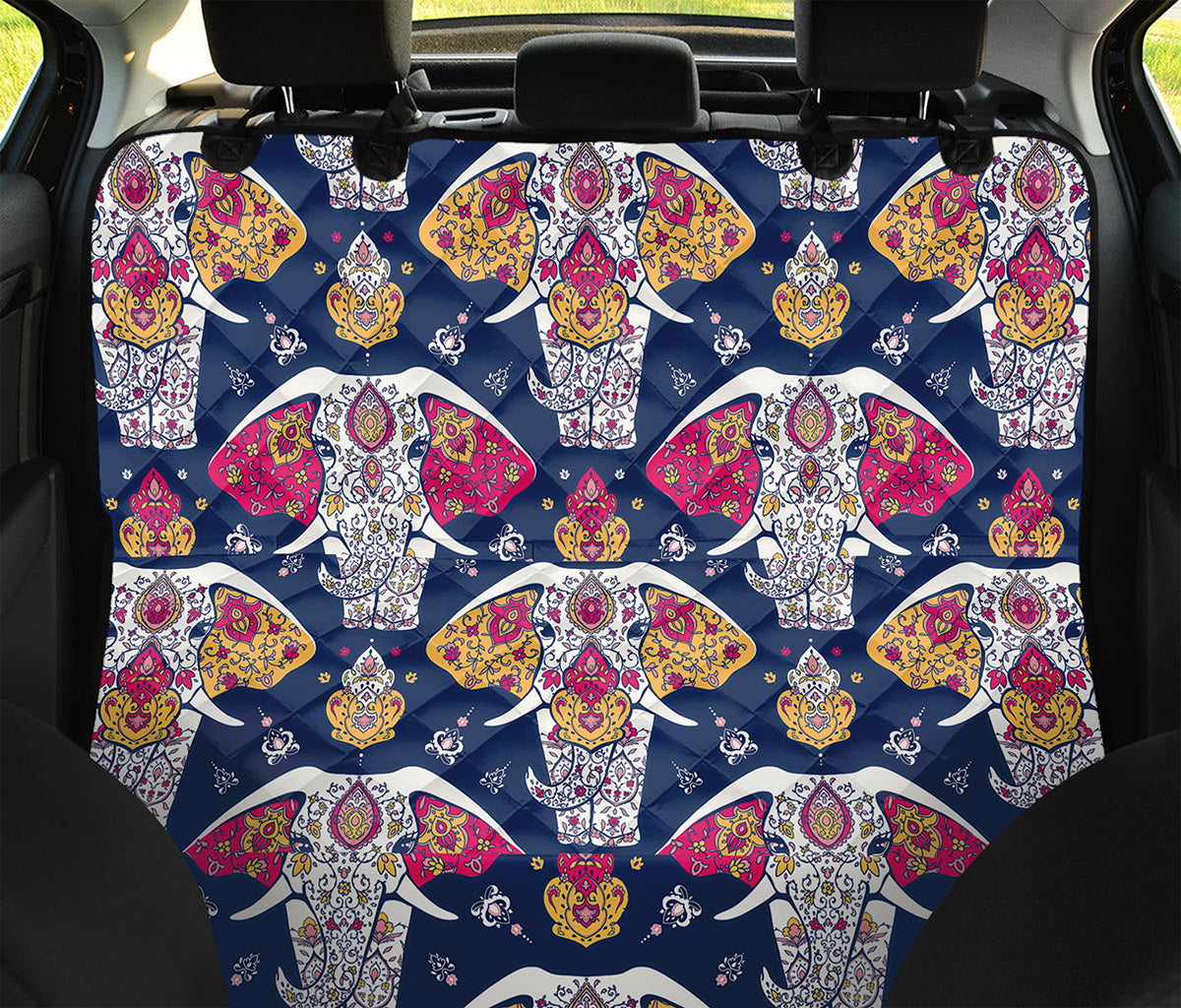 Indian Floral Elephant Pattern Print Pet Car Back Seat Cover