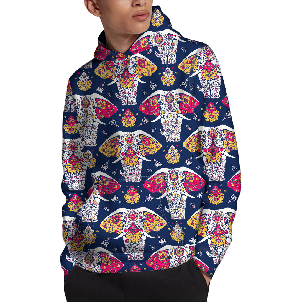 Indian Floral Elephant Pattern Print Pullover Hoodie