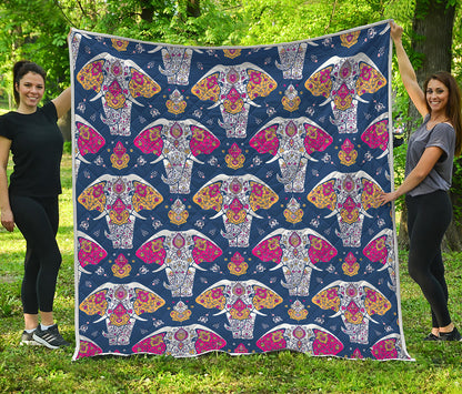 Indian Floral Elephant Pattern Print Quilt