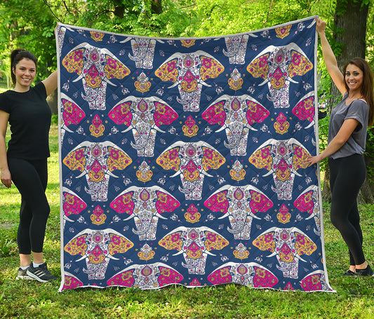 Indian Floral Elephant Pattern Print Quilt