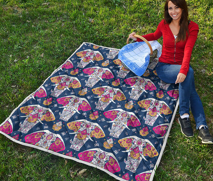 Indian Floral Elephant Pattern Print Quilt