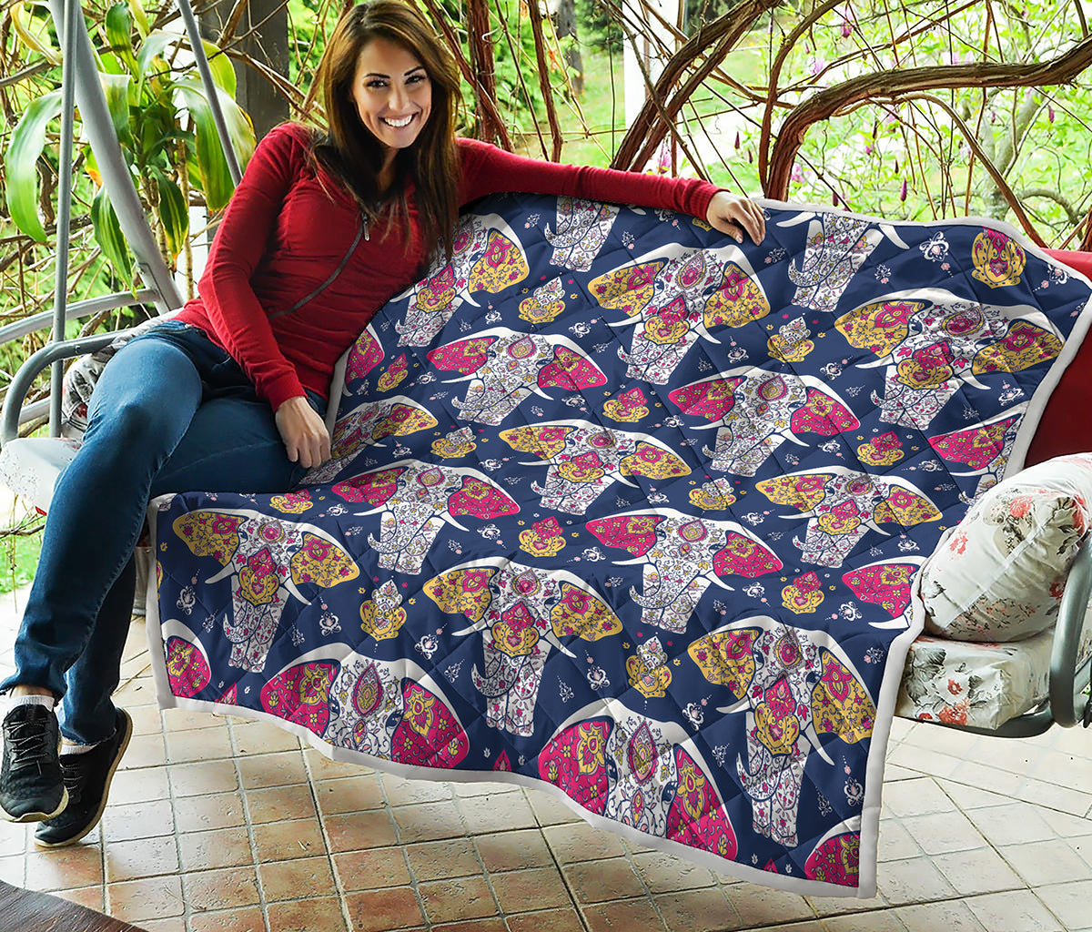 Indian Floral Elephant Pattern Print Quilt