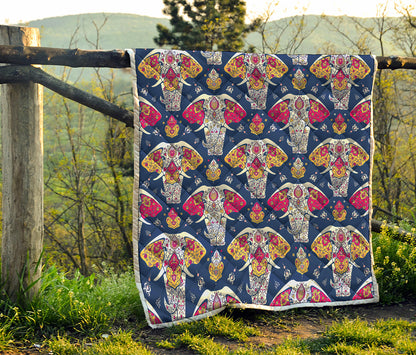 Indian Floral Elephant Pattern Print Quilt