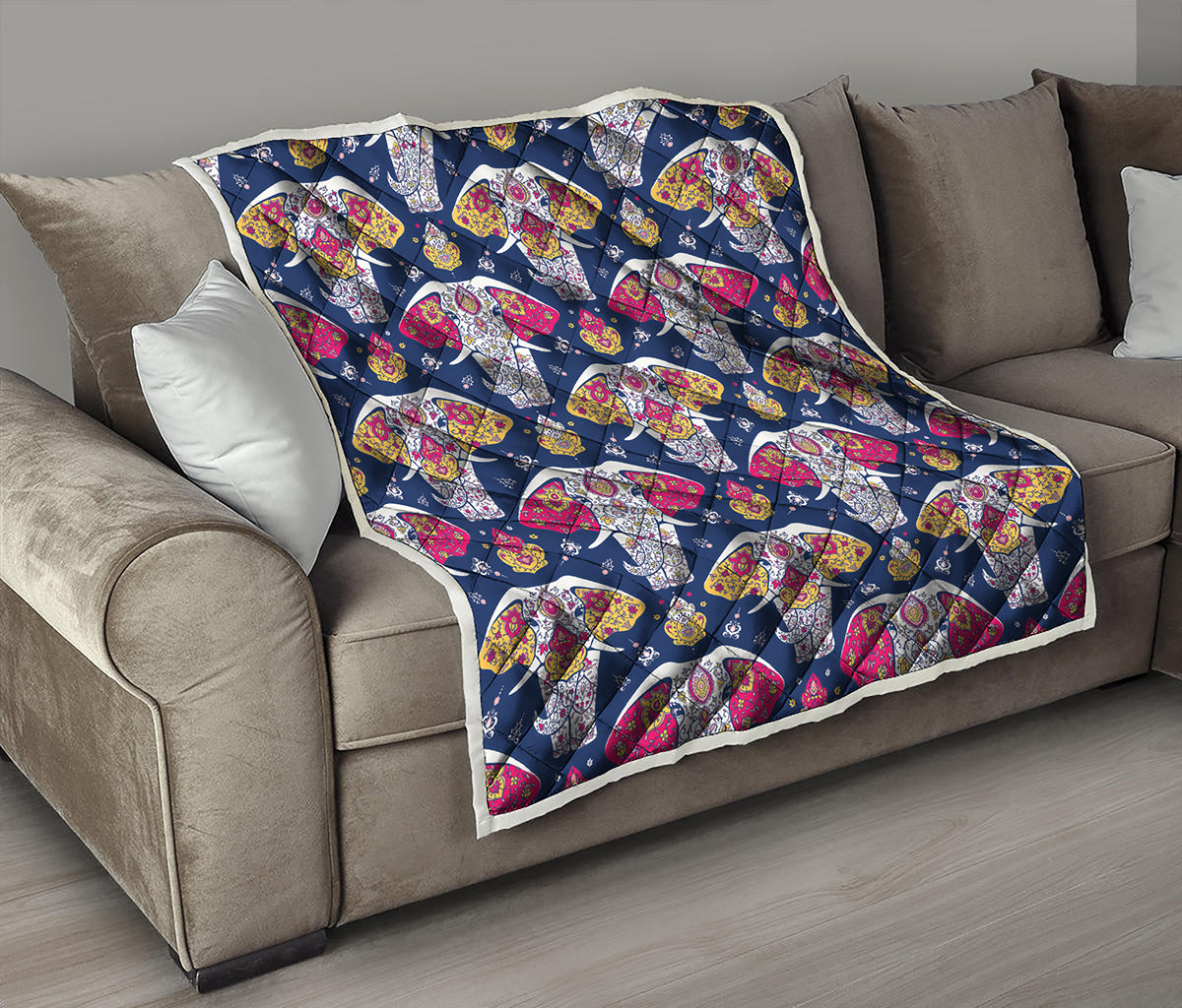 Indian Floral Elephant Pattern Print Quilt