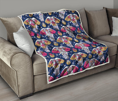 Indian Floral Elephant Pattern Print Quilt
