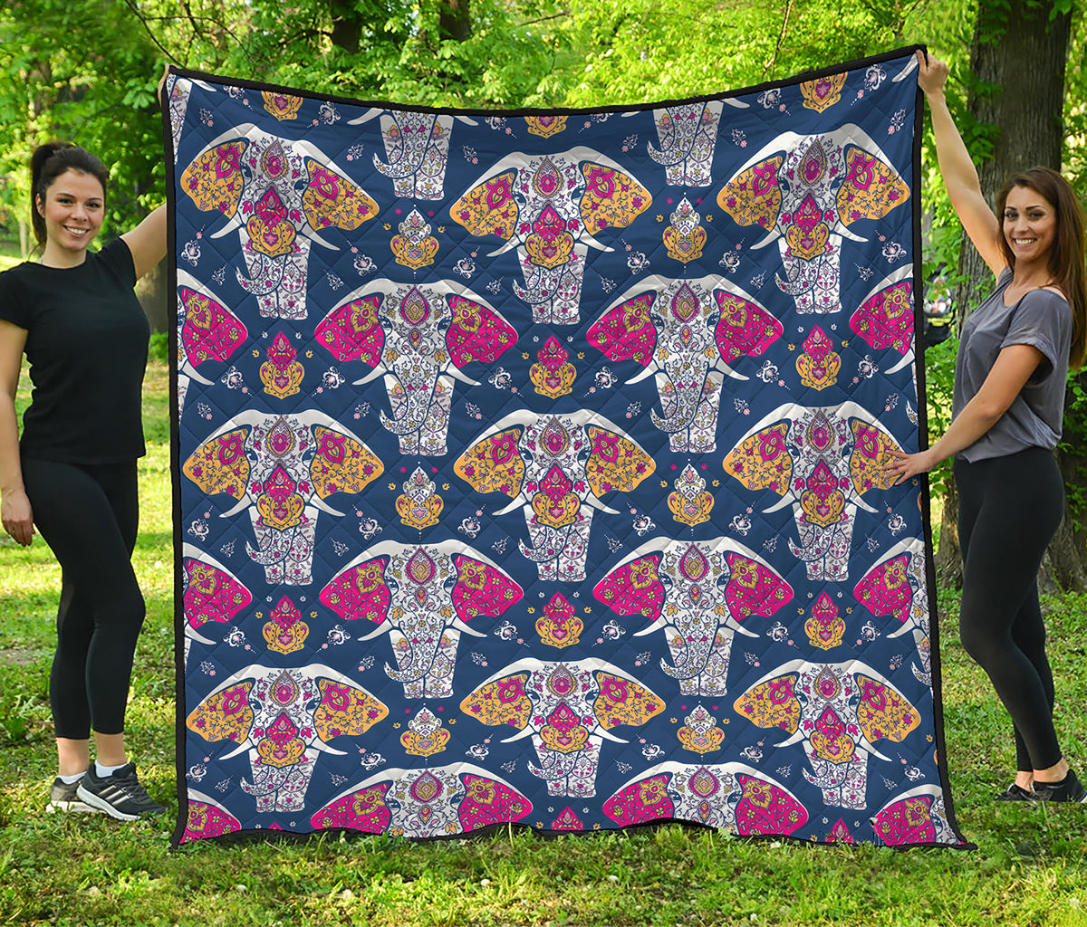 Indian Floral Elephant Pattern Print Quilt