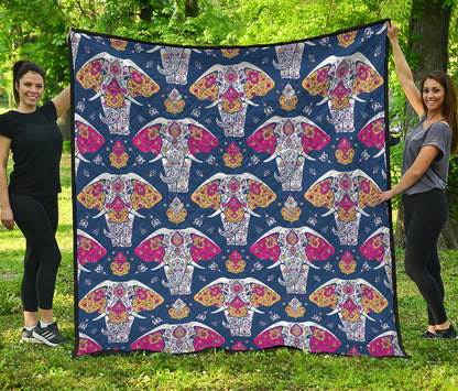Indian Floral Elephant Pattern Print Quilt